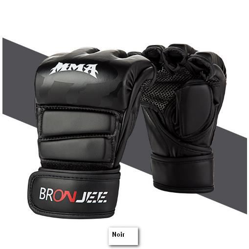 Noir Rouge Gants de boxe BRONJEE Gants demi-doigts UFC Sanda Fight mma Entraînement au sac de boxe Gants de doigts