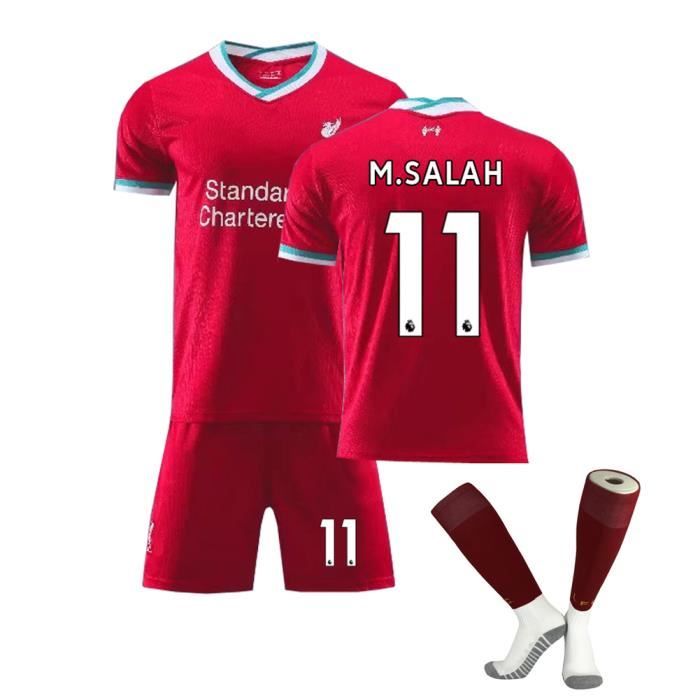 Premier League Liverpool 20-21 NO.11 M.SALAH Jersey Maillots Foot et Shorts de Football+ Chaussettes Enfant-Rouge