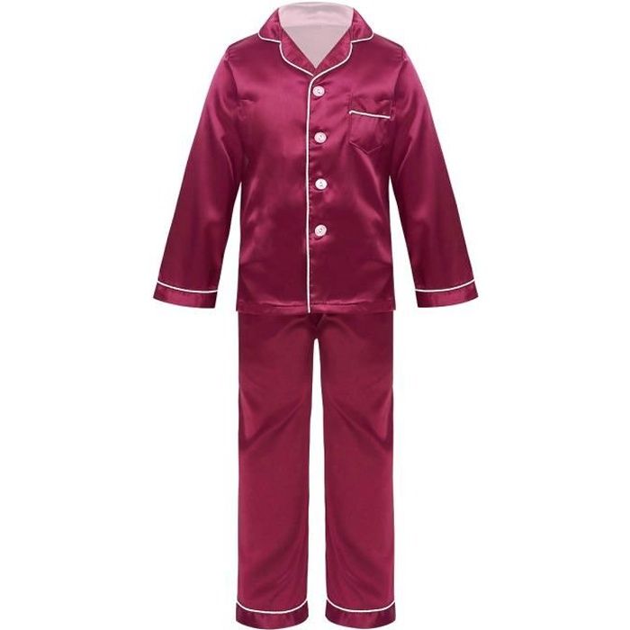 Enfant Garçon Fille Ensemble Pyjama Satin Vêtement de Nuit Pantalon Chemise de Nuit Robe de Chambre Kimono Sleepwear 7-14 Ans