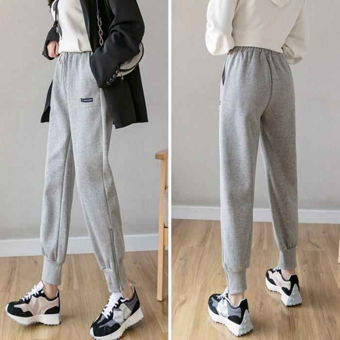 Jogging d'hiver pour femmes, bas amples, pantalons de sport thermiques longs de couleur unie SAY201126663GYS