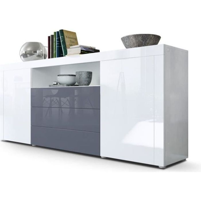 Buffet laqué blanc / Gris 167 cm