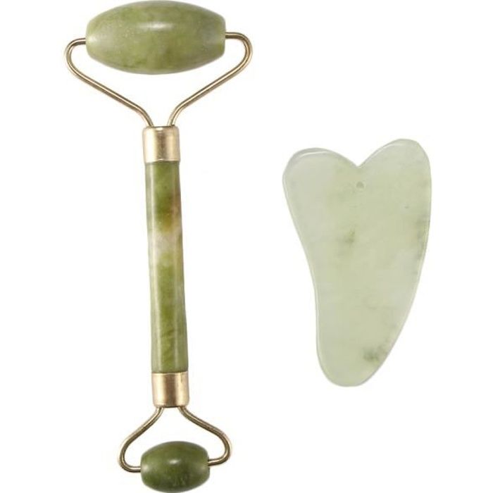 Rouleau de jade,Massager Jade Facial,Rouleau de Jade et Gua Sha Set,Jade Roller Augmenter Circulation Sanguine (2PCS)
