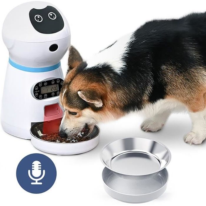 3.5L Distributeur D'aliment Croquette Automatique de Nourriture avec Rappel Programmateur pour chien et chat