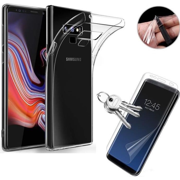 Coque Samsung Galaxy NOTE 9 - Silicone Transparent + Film Protection Ecran en Plastique Incurve Integral [Phonillico®]