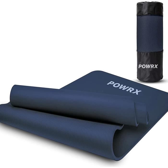 POWRX- Tapis de gymnastique (Navy 183 x 60 x 1 cm) / tapis de yoga avec sangle + Sac de transport I tapis de sport sans phtalate, do
