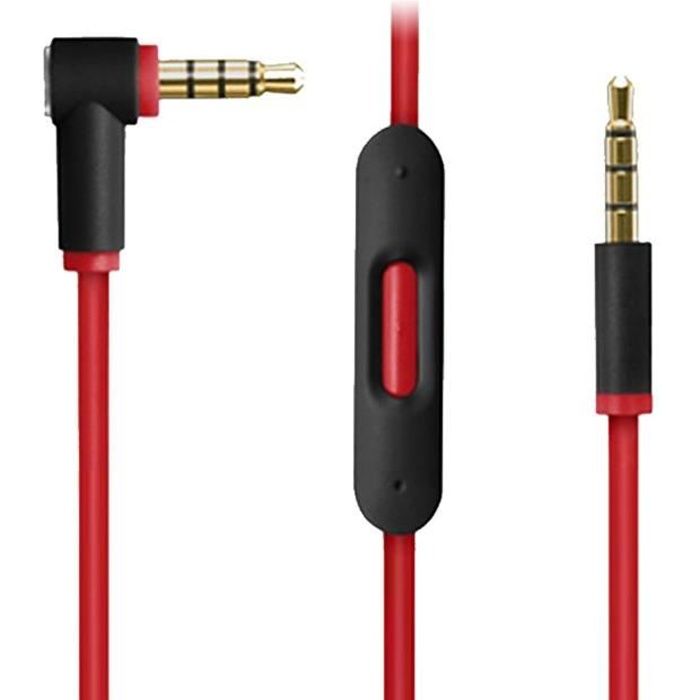Câble Jack Audio, Cordon de câble Audio de 3,5 mm avec Commande de Volume pour Beats Solo HD Studio Pro Mixr-Rouge avec le noir