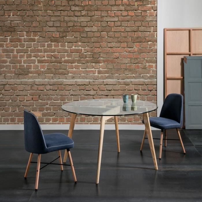 Table de repas Ronde Verre/Frêne - SAMBA - L 120 x l 120 x H 76