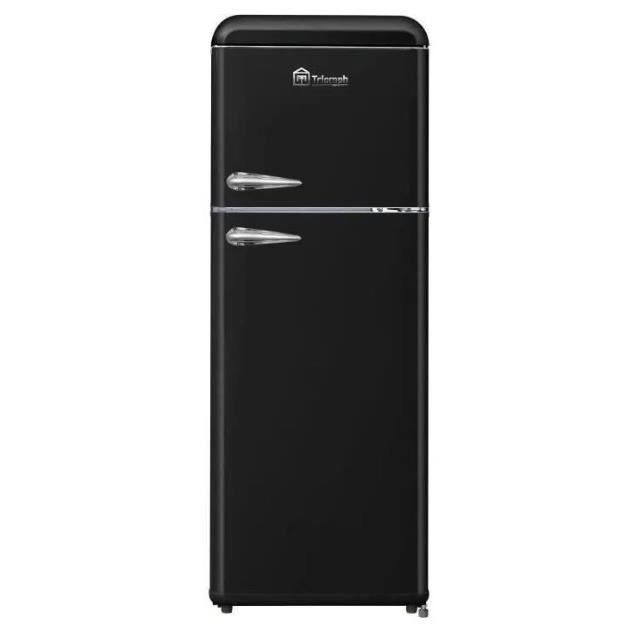 TRIOMPH TLDP208N - Réfrigérateur Vintage congélateur haut - 208L (157 + 51) - Froid statique - L 55 x H 147 cm - Noir