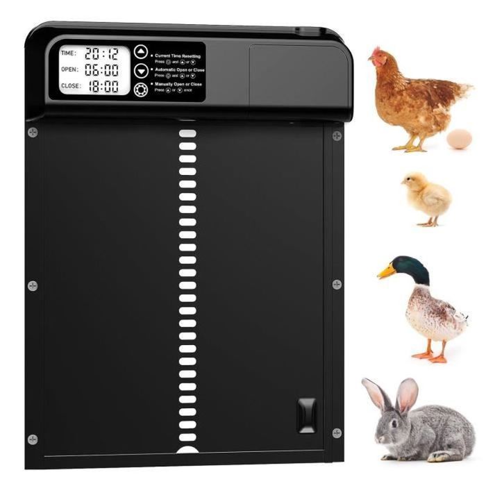 Porte De Poulailler Automatique Avec Minuterie – Aluminium Résistant, écran LED, Sécurité Anti-pincement – Fonctionne Sur Piles