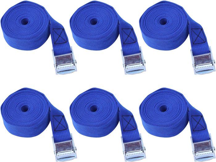 FTXanty Lot De 6 Sangles D'Arrimage 25 Mm X 1 M - 250 Kg Par Sangle Avec Cliquet Et Boucle Métal - Fixation Moto Voiture Porte-vélos