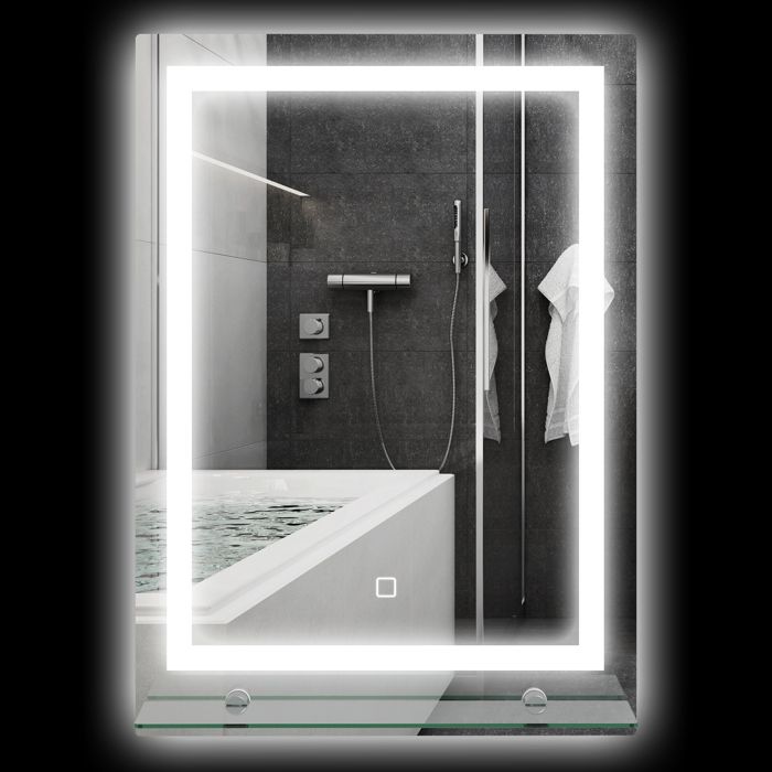 Miroir lumineux LED mural de salle de bain kleankin avec étagère intégrée 3 couleurs luminosité réglable interrupteur tactile