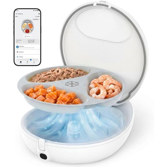 UBPET Distributeur Automatique Chat Chien WiFi 24 GHz Nourriture Humide et Sèche Réfrigérant & Chauffant 24H Gamelle Connectée