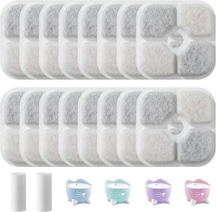 Meilleurs prix pour 16 Pièces Filtre Fontaine Eau Chat,Filtre Fontaine Chat carré avec 2 tuyaux,Résine échangeuse d'ions,Charbon Actif,Adapté 2.5 L