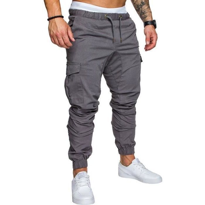 Pantalon de Cargo Homme Sport Jogging Pantalons Multi Poches
