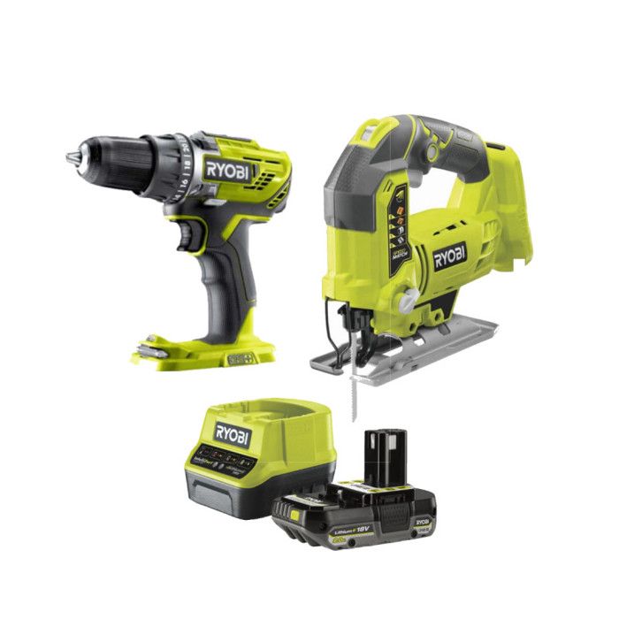 Pack 18V RYOBI Perceuse visseuse R18DD3 0 Scie sauteuse R18JS 0 Batterie 2.0Ah et chargeur - vue 1