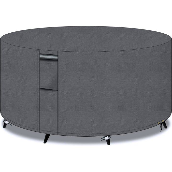 Housse ronde pour table de jardin 130x71 cm - Oxford 600D PVC imperméable UV anti-poussière (gris)