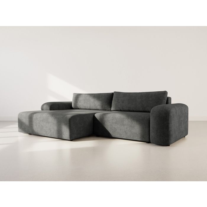 Rebecca - canapé dangle gauche 4 places convertible avec coffre en velours texturé - Gris Anthracite
