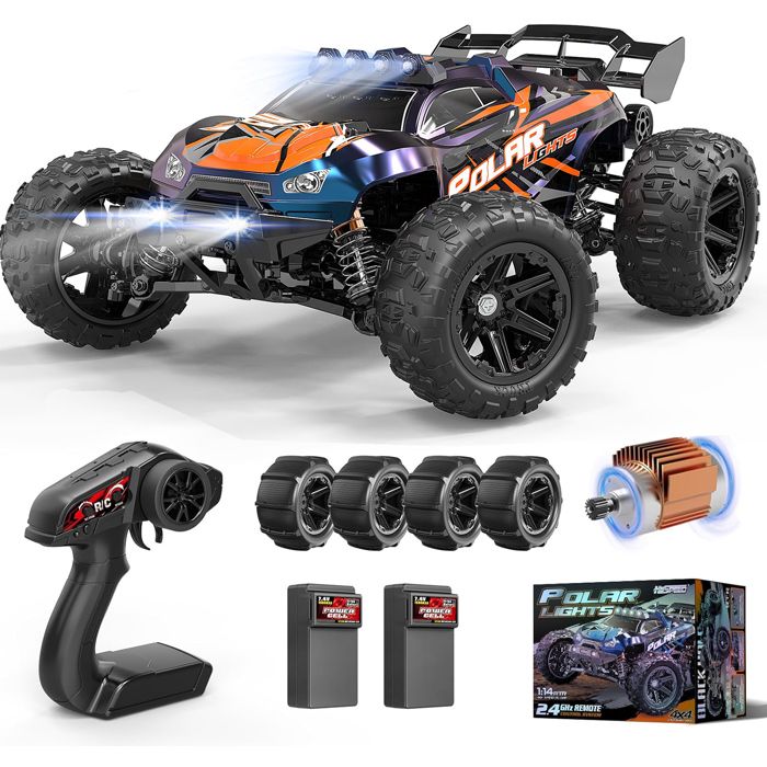 DEERC Voiture RC 1:16 Avec Brumisateur, Musique, Lumières – Camion Tout Terrain, 2 Batteries, 2,4 GHz, Pour Garçons Et Adultes