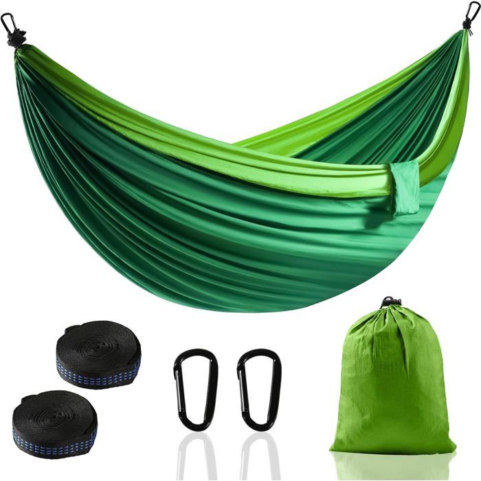 Hamac De Camping Pour 2 Personnes Avec Filet, Tente, Sangles D'arbre, Robuste, Imperméable, Léger, En Nylon Portable Pour Randonnée, Voyage, Plage, Survie, Jardin (vert Fruit