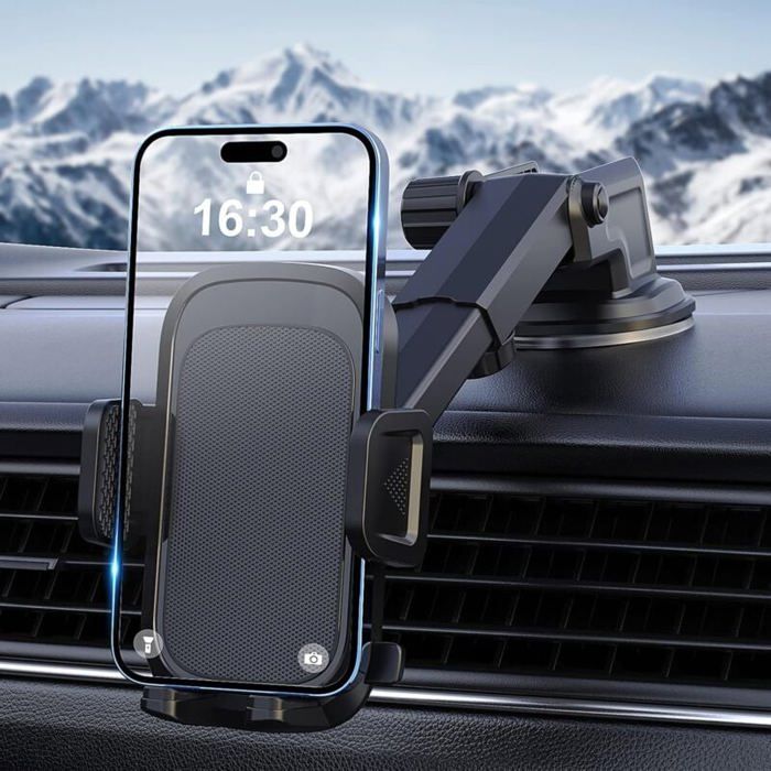 Support Téléphone Voiture Universel - Ventouse 360° Lavable Et Réutilisable - Noir