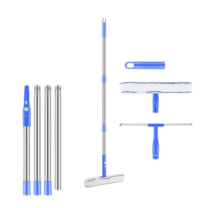 Raclette Vitre Professionnelle 4 En 1 Avec Manche Télescopique 23-230cm - Kit Nettoyage Vitres Complet Avec Têtes Flexibles