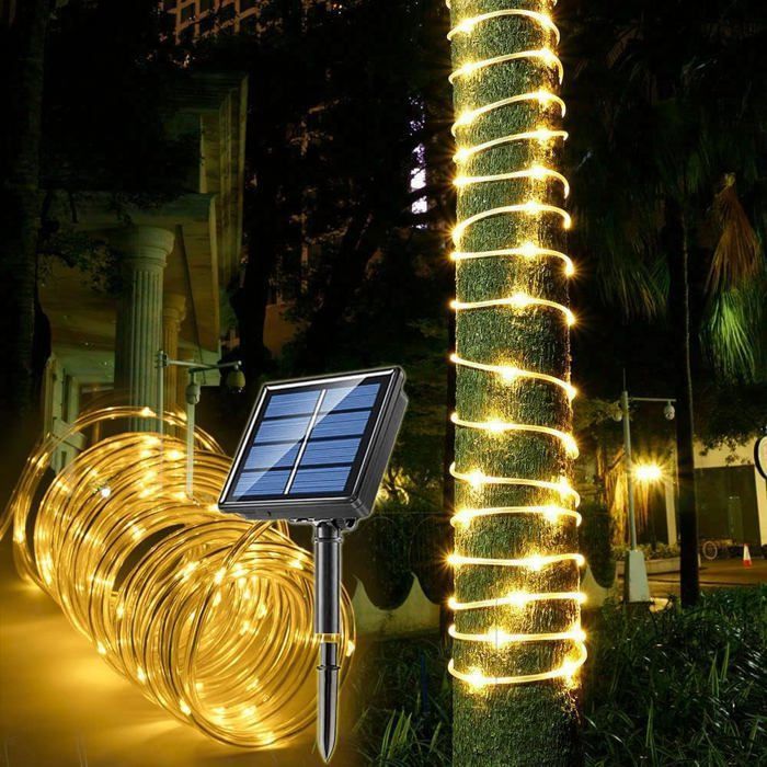 Guirlande Lumineuse Solaire Extérieure 8m - 16 Ampoules - Corde De Chanvre - 8 Modes, Télécommande - Étanche IP65 - Pour Jardin, Terrasse