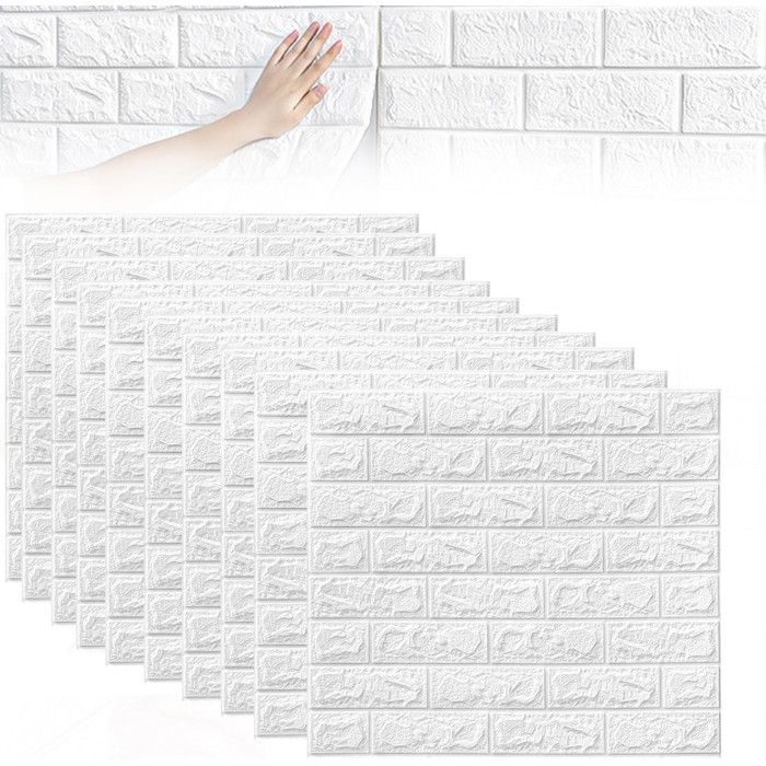 40 Panneaux Papier Peint Adhésif 3D Effet Brique Et Pierre - 30x30 Cm - Gris