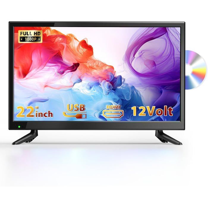 Téléviseur Desobry 22 Pouces avec Lecteur DVD Intégré 1080P Tuner DVB-T2
