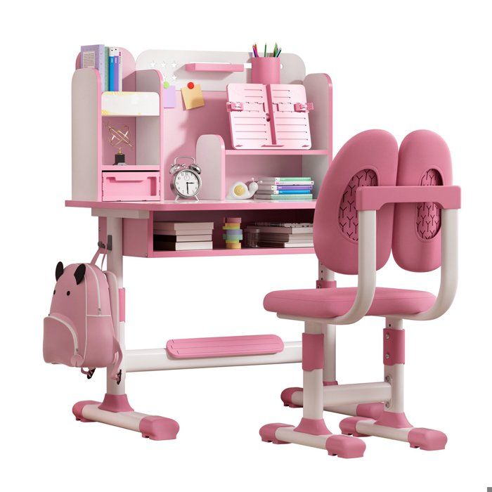 Ensemble de bureau pour enfants réglable en hauteur, design d'espacement doré pour éviter la myopie, chaise et grand tiroir