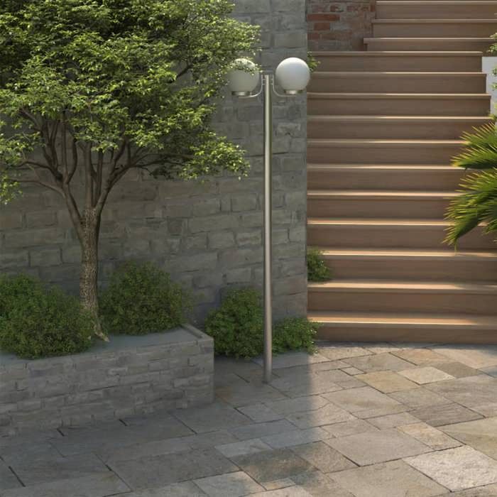 Lampadaire de jardin - vidaXL - 220 cm - Blanc - Acier inoxydable - 2 lampes - Diamètre 25 cm - Douille E27 - IP44