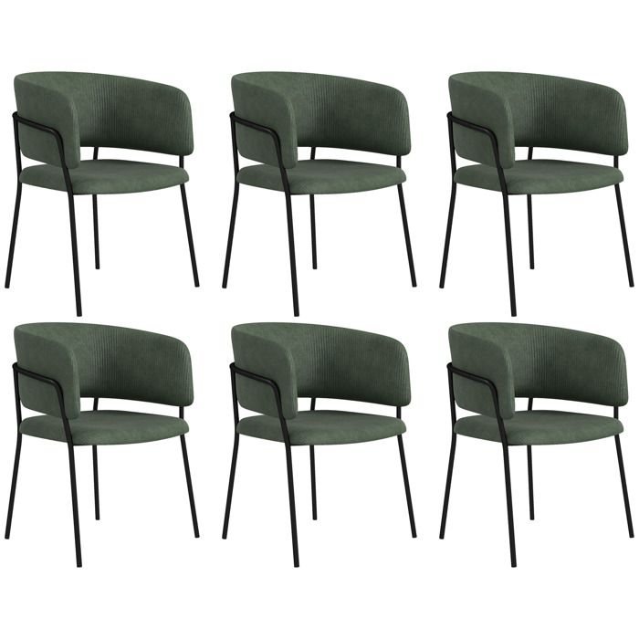 Chaises de salle à manger - HOMCOM - lot de 6 - pieds en acier assise rembourrée en tissu - aspect velours - 57 x 53 x 73 cm - vert