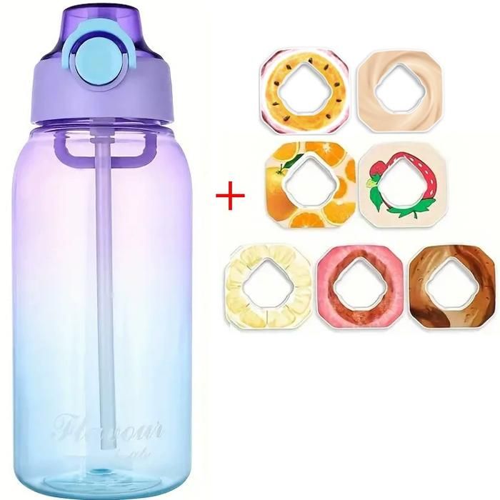 Gourde Sport 650ml + 7 Capsules Aromatiques - Tritan Sans BPA, étanche, Paille - Pour Gym, Rando, Camping