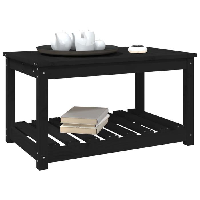 Black Friday Table à dîner de jardin BURKE 2/4 PERSONNES noir 82 5x50 5x45 cm bois massif de pin TTT649