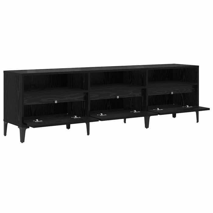 NEUF Armoire TV - Noir - Meuble TV - TABLE TV - Chêne noir 150x30x45 cm - Bois dingénierie et fer TT5457