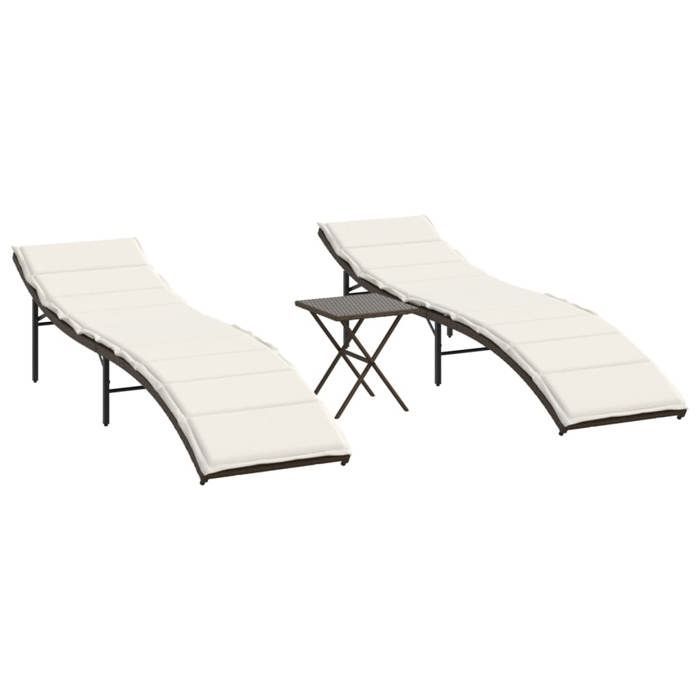 SALE 2026Transat de soleil/plage - Chaises longues lot de 2 avec table marron - Résine tressée55x199x50cm 22.8 Kg 9344017