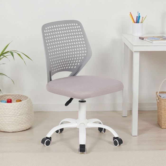 Chaise de Bureau pour Enfant JADE Grise Pivotante Sans Accoudoirs Assise Rembourrée et Réglable en Hauteur Chaise de Bureau pour Enfant JADE Grise Pivotante Sans Accoudoirs Assise Rembourrée et Réglable en Hauteur