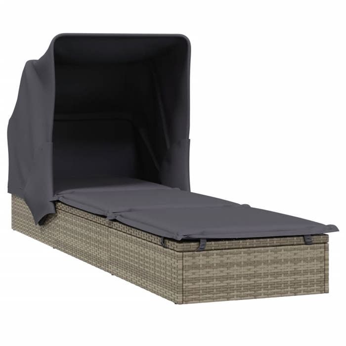 Gris Chaise/Meuble dextérieur SARAZYJ -&nbsp;Transat - avec toit pliable gris 213x63x97cm - résine tressée Hot95635267