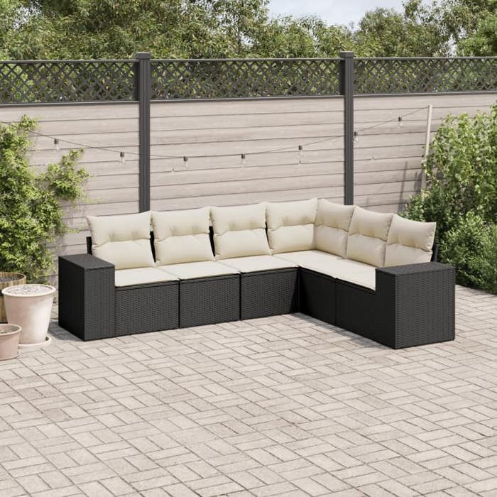 NEW 2026 Salon de jardin lot de 6 Meuble pour 5 personnes avec coussins noir résine tressée 62x62x69 cm S2616