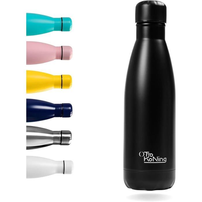 Gourde Isotherme 500ml Inox - Bouteille Eau Sport Thermos Café et Thé Maintien Chaud 12h Froid 24h - 500 ml NOIR BLANC GOURDE