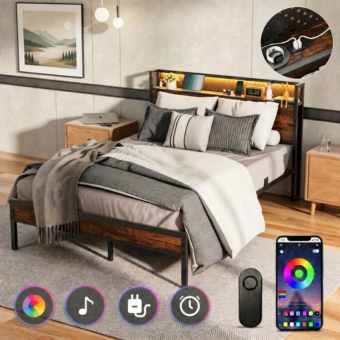 lit adulte 140x190 cm - avec tête de lit et tiroirs, USB/Type-C - pin blanc - sans lit adulte 140x190 cm - avec tête de lit et tiroirs, USB/Type-C - pin blanc - sans