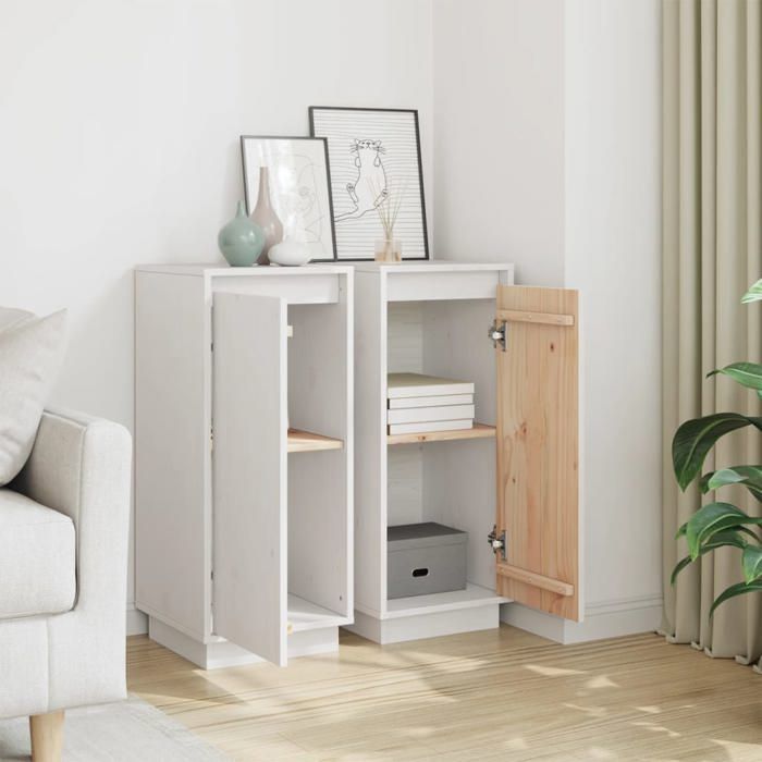 (12269)Meuble rangement - contemporain - Buffets (2 pcs )- Blanc 31 5x34x75 cm Bois massif de pin poid:15.4 kg