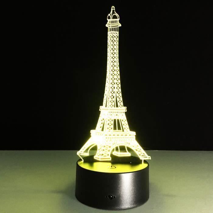 Lampe optique poser décoratif tactile 7 couleurs illusion optique modèle - Aueq - tour eiffel faible consommation câble usb 3 pile