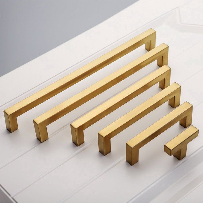 Poignée De Meuble Carrée En Acier Inoxydable Finition Or Mat 128 mm Entraxe Lot De 10 Avec Vis Cuisine/Armoire
