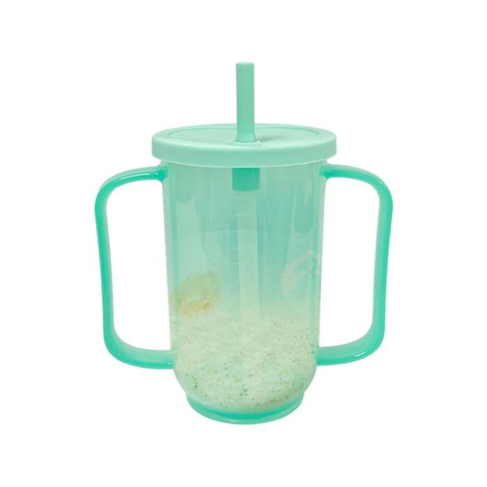 Gobelet adulte 350 ml 2 poignées - Tasse avec paille couvercle pour personne âgée Dupcheliry
