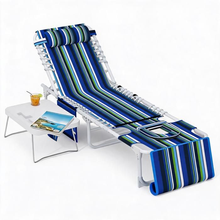 Garvee Banc de jardin 3-en-1 dossier inclinable 5 positions coussins amovibles table pliante charge 150 kg rayé vert/blanc/noir