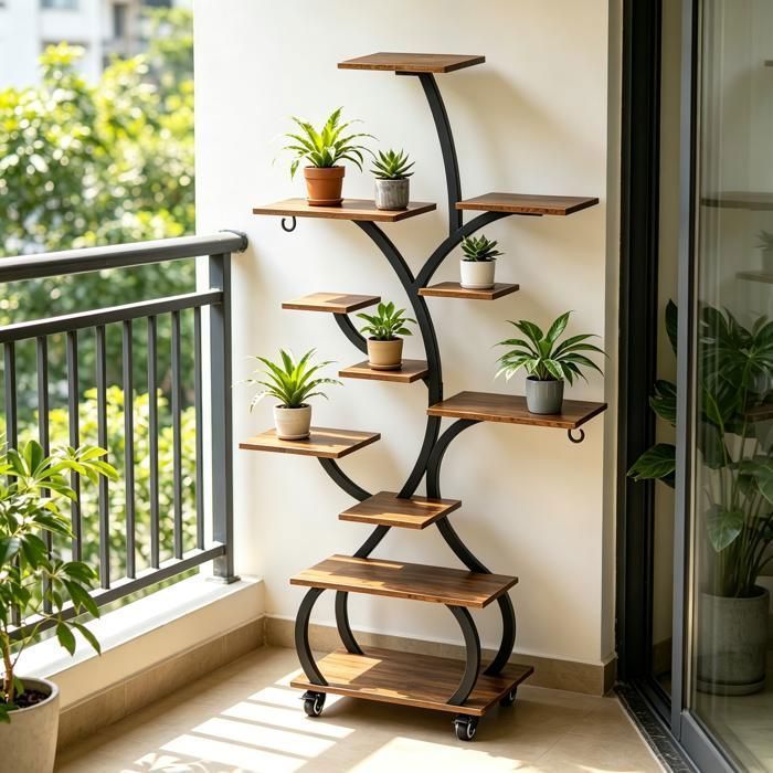 Étagère à plantes avec lampe de croissance 70×30×122cm support métallique pour intérieur et balcon noir