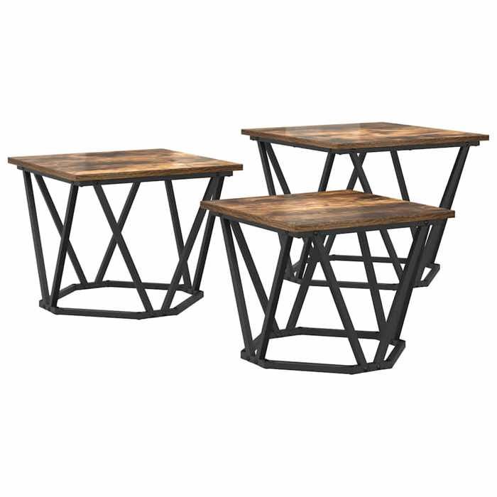 Lot de 3 Tables basse - vidaXL - table de salon - bois dingénierie - chêne fumé - 50 x 50 x 40 cm - design carré{rju72z}