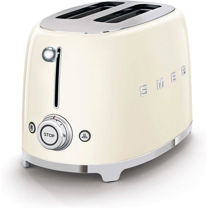 Smeg Grille-pain 2 Tranches TSF01CREU 2 Fentes 36 mm 6 Niveaux de Brunissage Fonctions Décongélation et Bagel 950 W