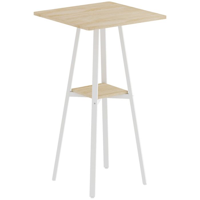 LIA Table de bar carrée pour 2 personnes table haute cuisine mange-debout avec étagère 55 x 55 x 95 cm naturel et blanc
