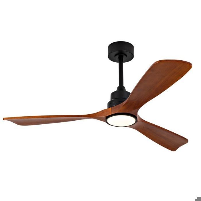 Ventilateur plafond 52 Pouces LED 6 Vitesses Moteur DC Réversible Bois Noyer Foncé Noir